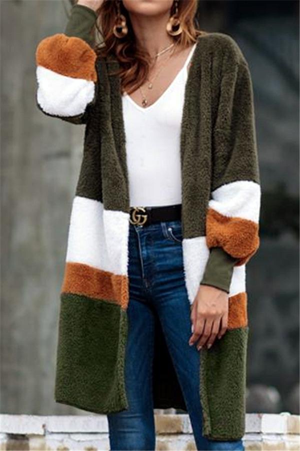 RadyRin Soft Heart Long Green Fleece Cardigan for Comfort