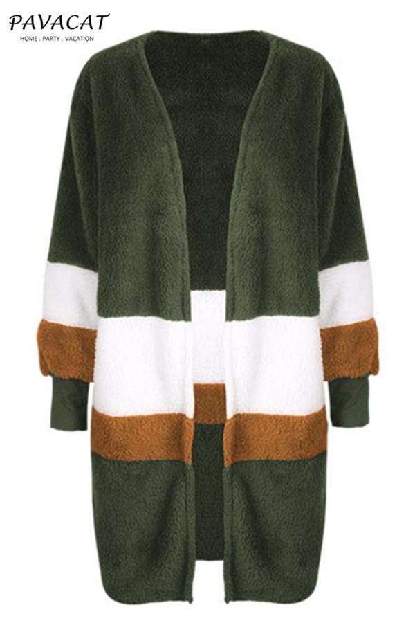 RadyRin Soft Heart Long Green Fleece Cardigan for Comfort
