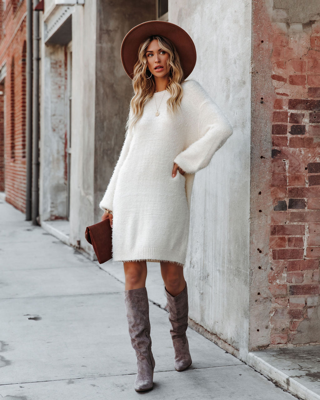 So In Love Knit Mini Dress in Elegant Ivory Color