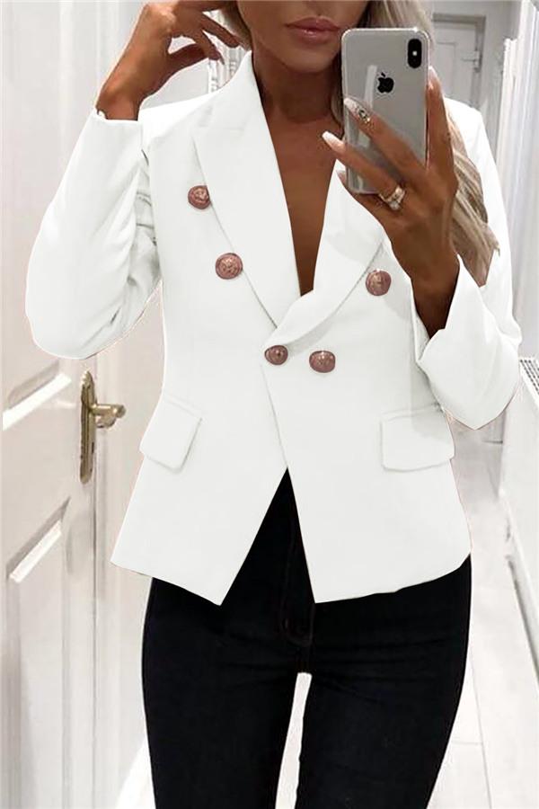 Solid Color Blazer with Elegant Button Detail for Style