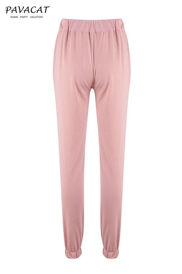 Solid Color Ripped Elastic Waist Pants