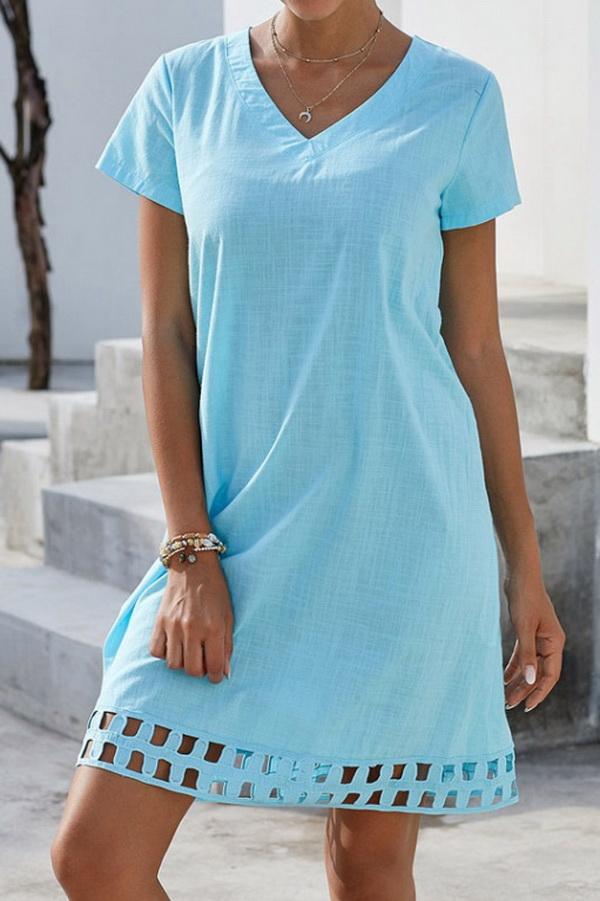 Cropped Sleeve Single-breasted Pocket Dress