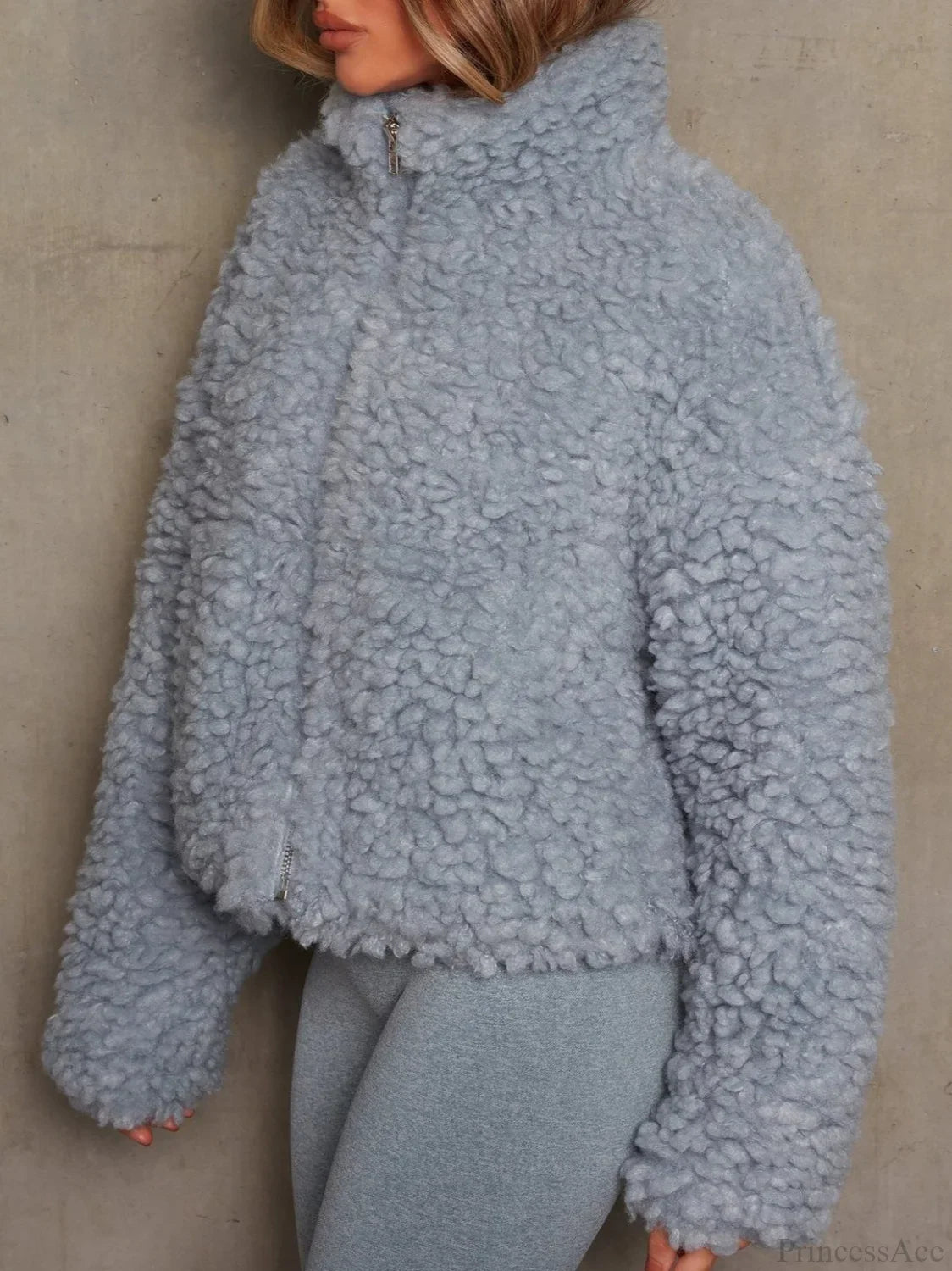 Solid Minimalist Sherpa Cropped Fuzzy Coat 10