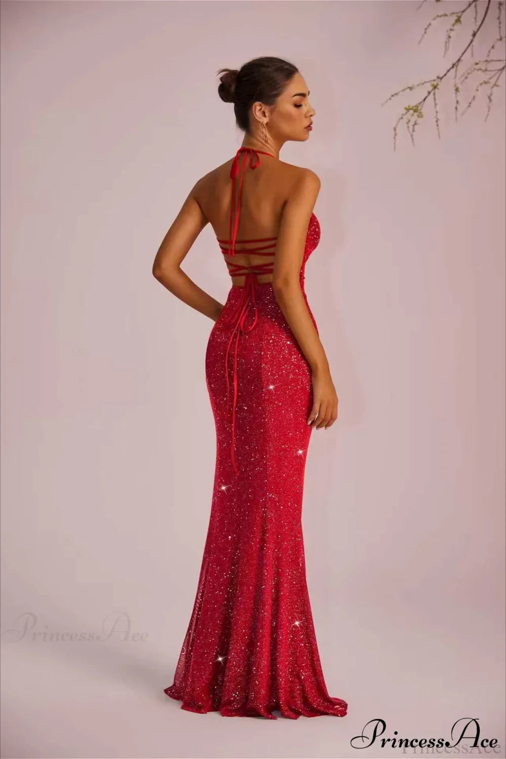 Sequin Halter Neck High Slit Mermaid Gown 6