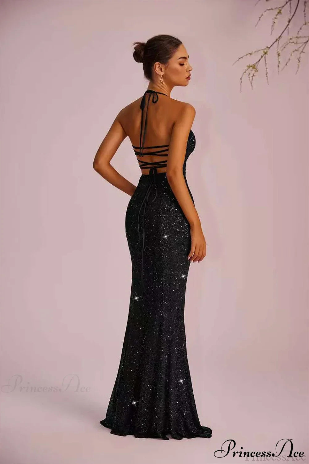 Sequin Halter Neck High Slit Mermaid Gown 9