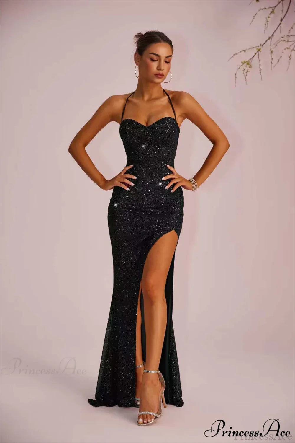 Sequin Halter Neck High Slit Mermaid Gown 8