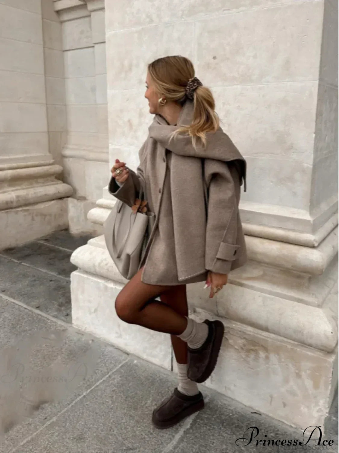 Solid Single Breasted Woolen Coat