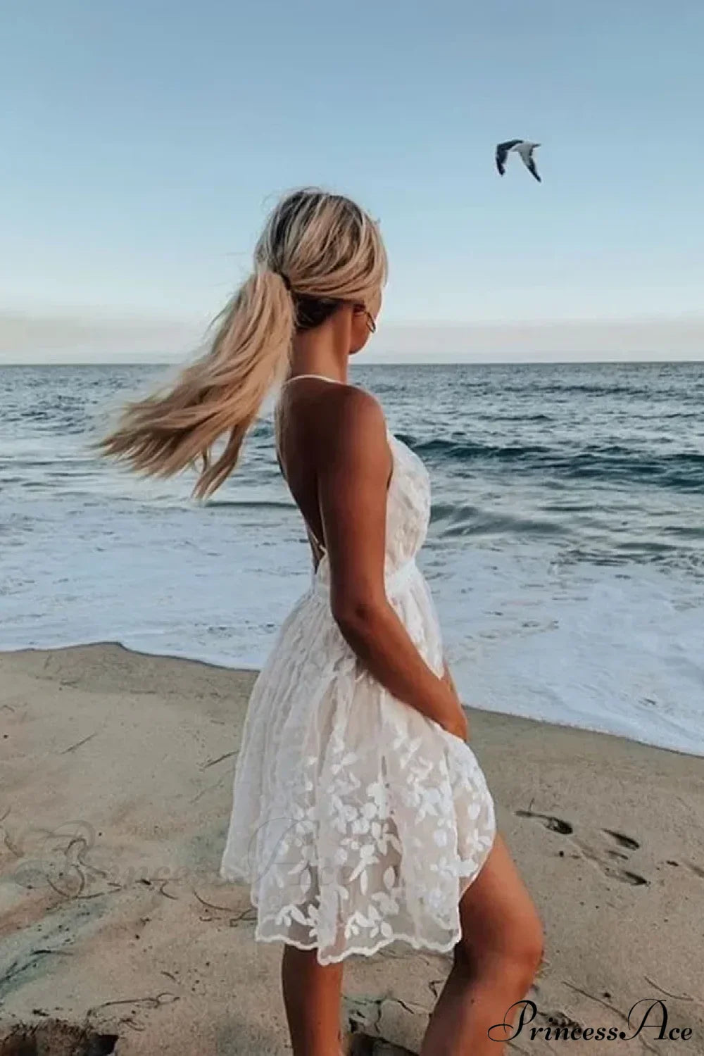 Solid Sleeveless Backless Lace Boho Dress