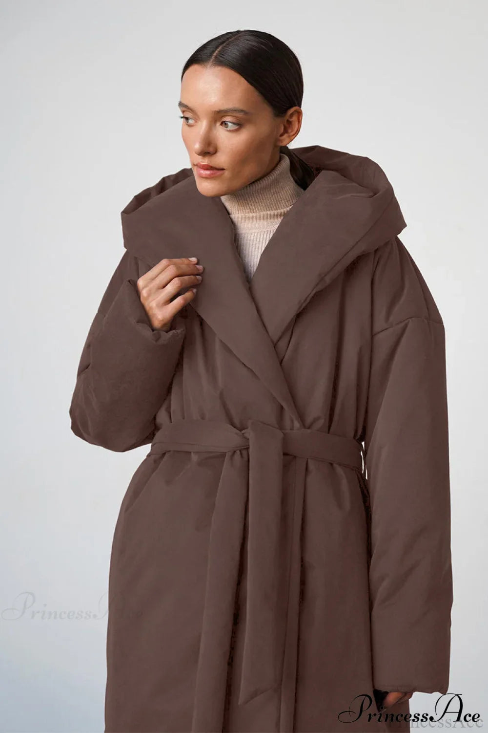 PrincessAce Warm Long Hooded Belted Cotton Puffer Coat