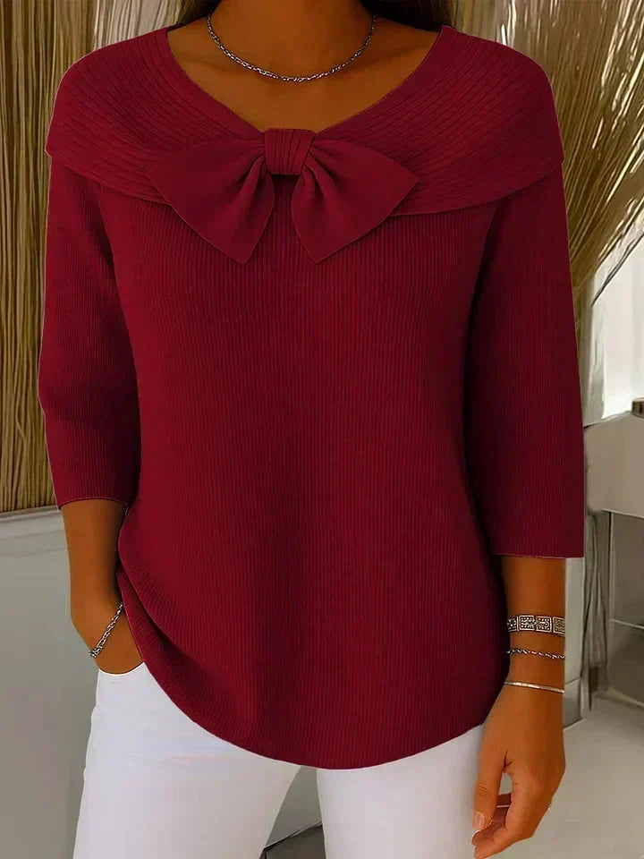 Bow Front Off Shoulder 3/4 Sleeve Ribbed Knit Jumper 5