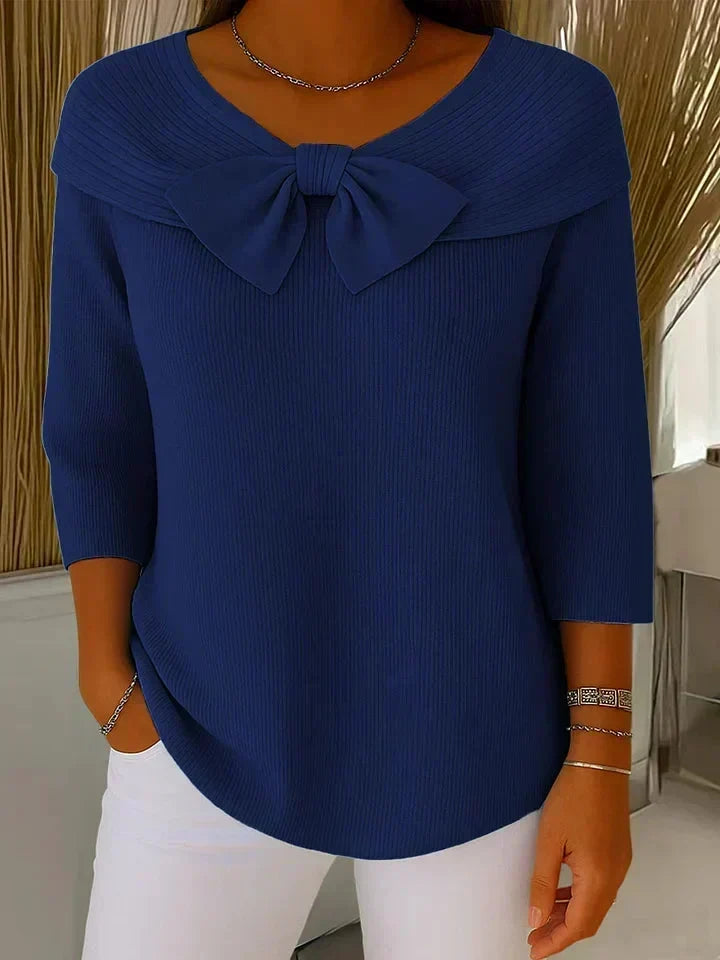 Bow Front Off Shoulder 3/4 Sleeve Ribbed Knit Jumper 6