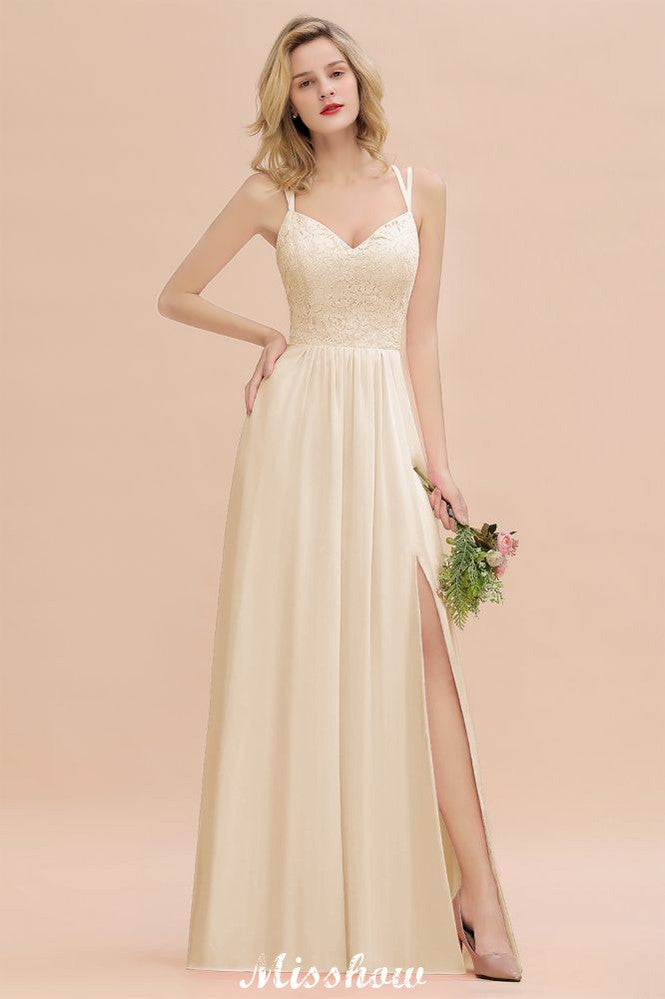 Spaghetti Slim Side Split Bridesmaid Dress Sky Blue V-Neck Wedding Party Dress