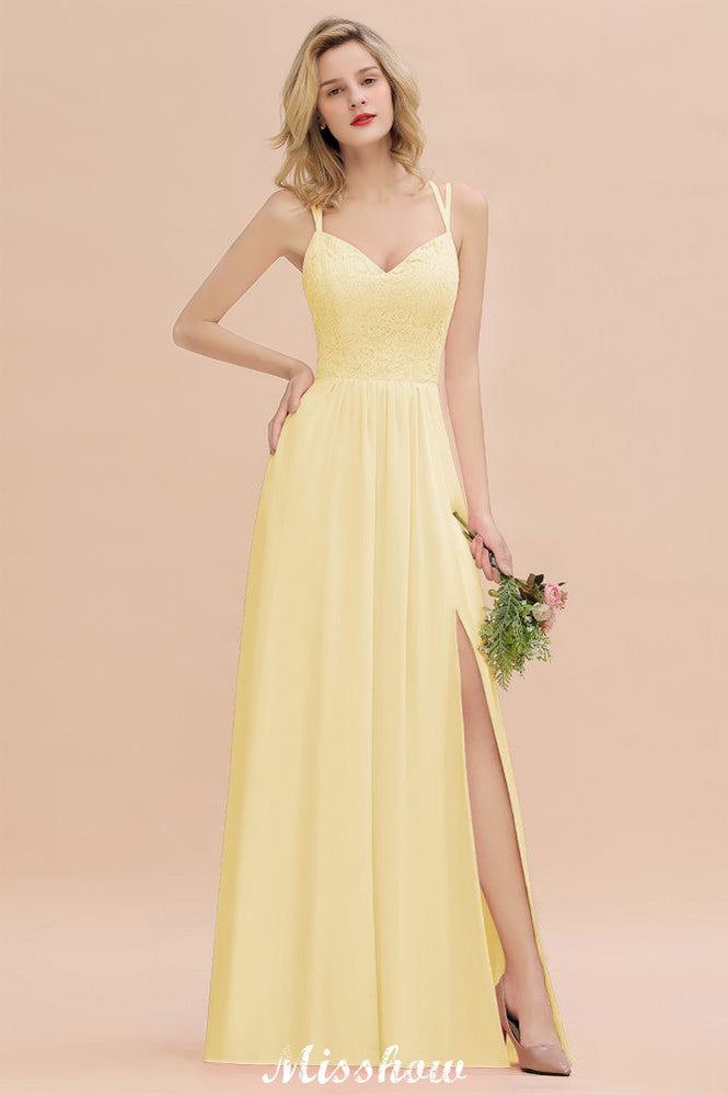 Spaghetti Slim Side Split Bridesmaid Dress Sky Blue V-Neck Wedding Party Dress