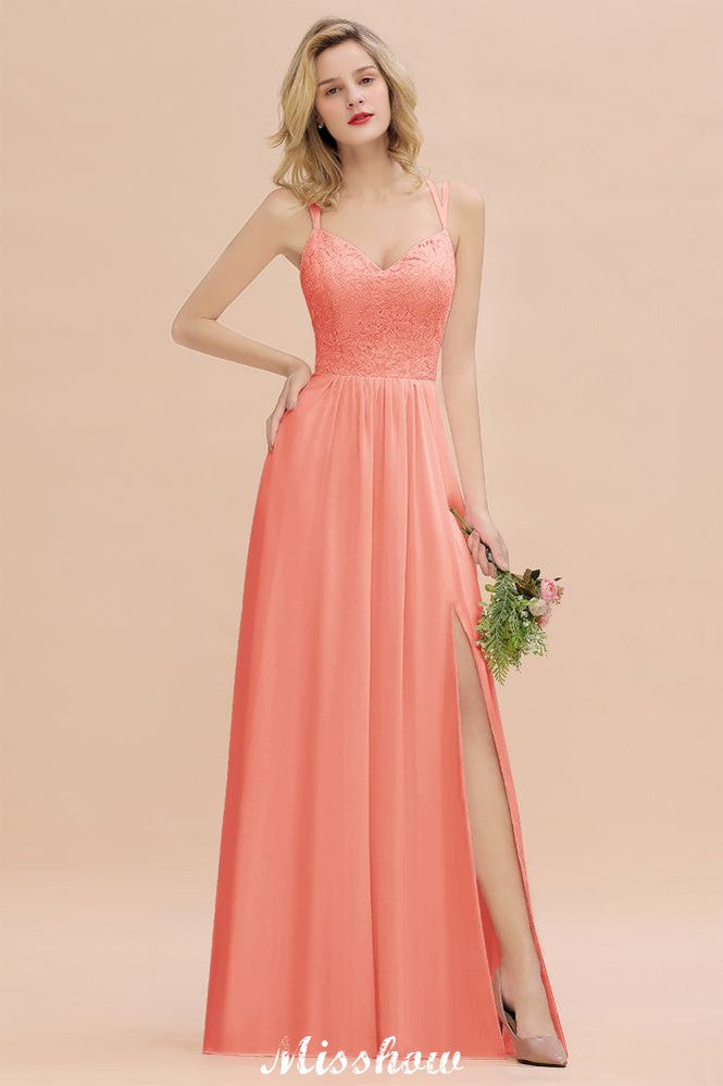 Spaghetti Slim Side Split Bridesmaid Dress Sky Blue V-Neck Wedding Party Dress