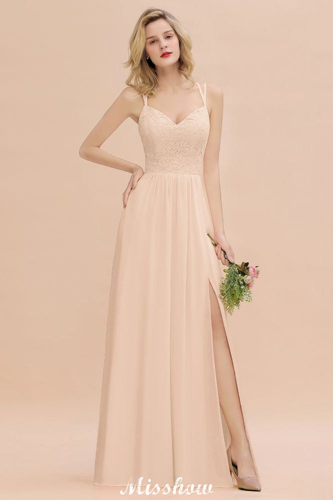 Spaghetti Slim Side Split Bridesmaid Dress Sky Blue V-Neck Wedding Party Dress