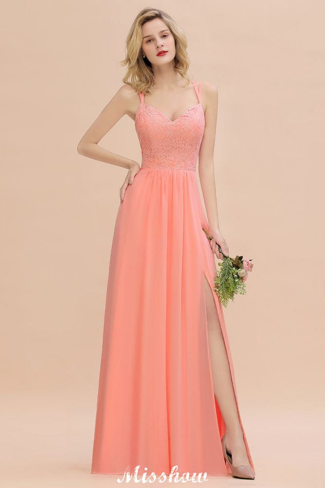 Spaghetti Slim Side Split Bridesmaid Dress Sky Blue V-Neck Wedding Party Dress