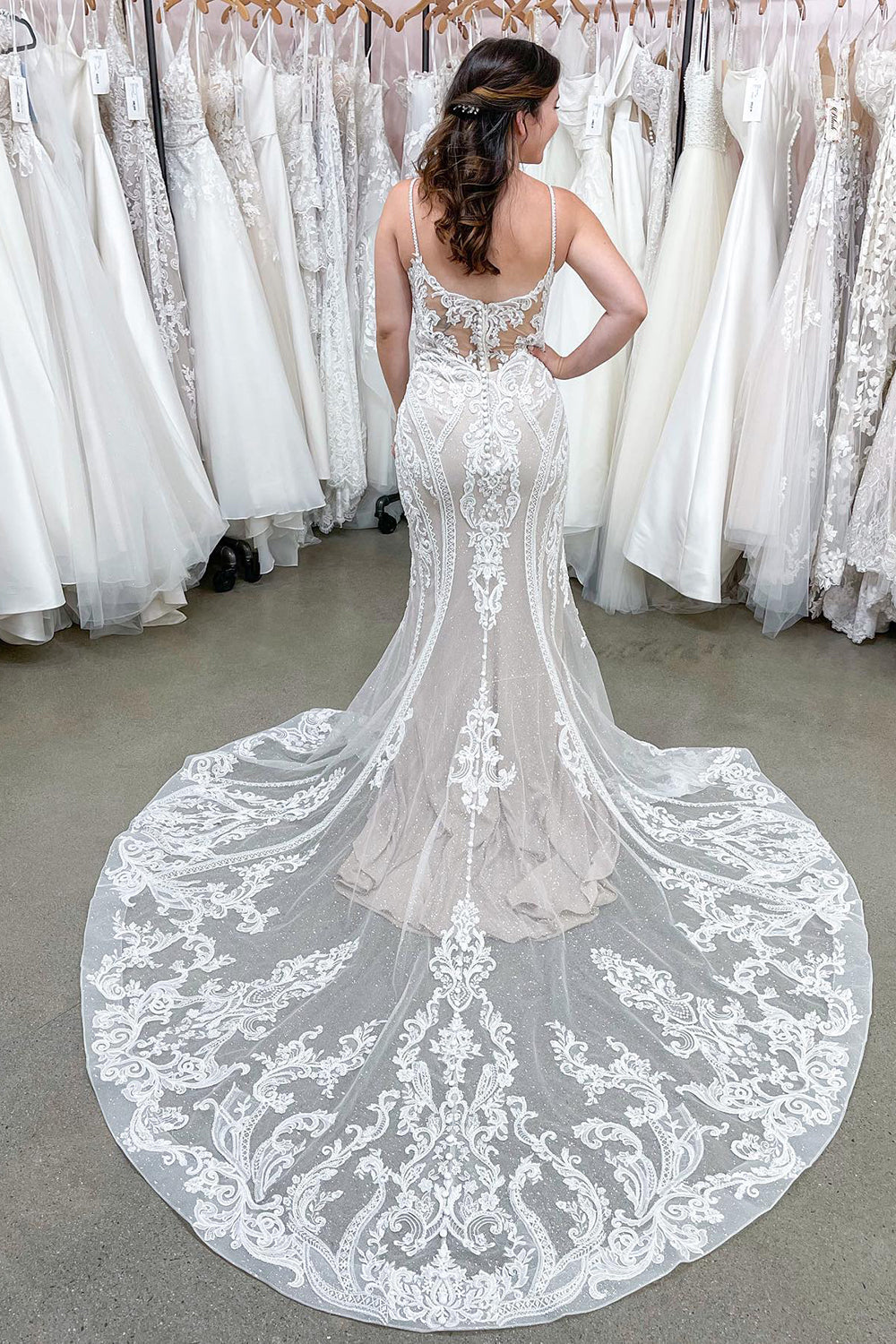Spaghetti-Straps Lace Wedding Dress Mermaid Long - Fashionpara