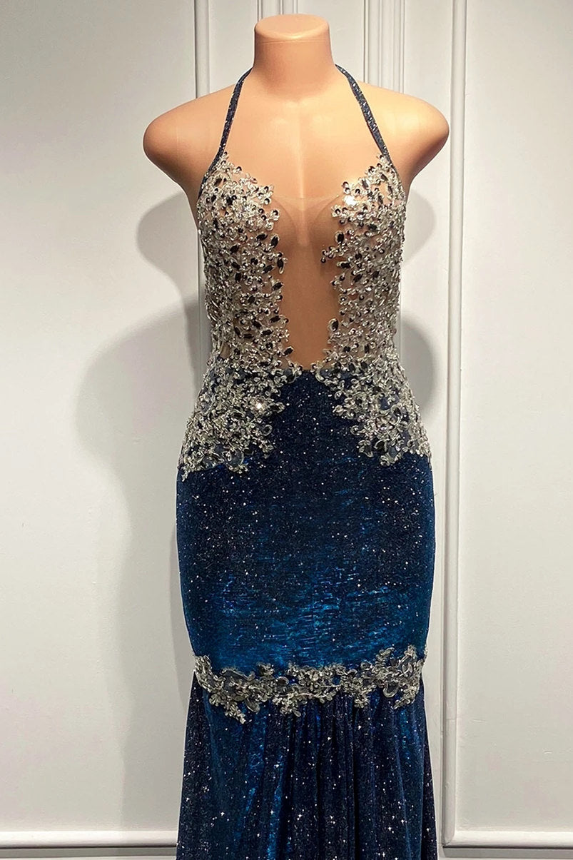 Spaghetti-Straps Mermaid Prom Dress Sleeveless Royal Blue - Fashionpara