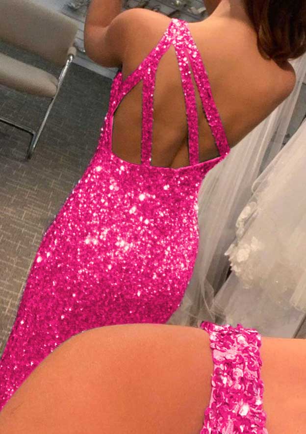 Sparkling One-Shoulder Sleeveless Allover Sequined Prom Dress/Evening Dress - Trumpet/Mermaid Split - Fashionpara