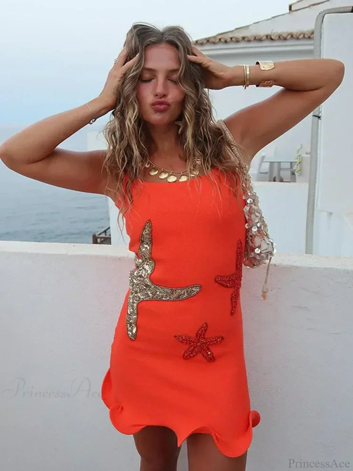 Sequin Starfish Square Neck Sleeveless Bodycon Mini Dress - View 5