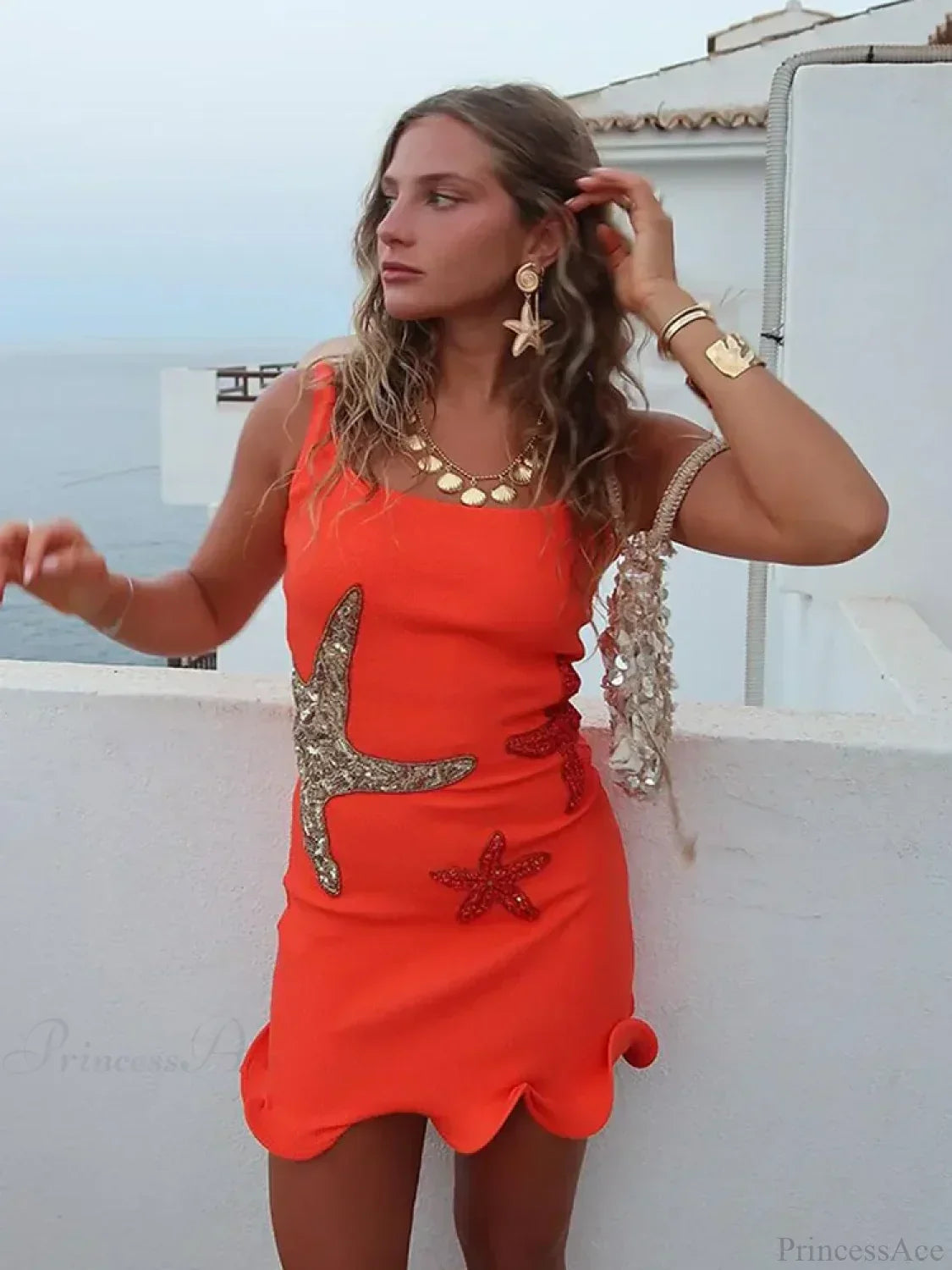 Sequin Starfish Square Neck Sleeveless Bodycon Mini Dress - View 4