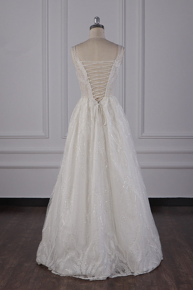 Sparkly Beadings A-Line Ruffle Wedding Dress Jewel Appliques Bridal Gowns On Sale - Fashionpara