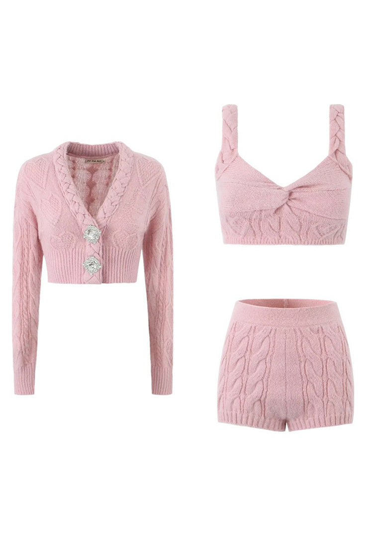 Rosedress Sparkly Cable Knit V Neck Heart Crop Cardigan