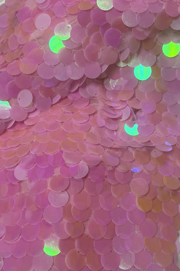 Sparkly Mermaid Sequin Spaghetti Strap Split Evening Maxi Dress - Pink  Fashionpara