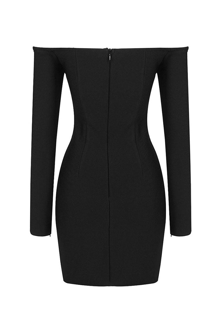 Sparkly Rhinestone Bra Off Shoulder Long Sleeve Bodycon Bandage Party Mini Dress