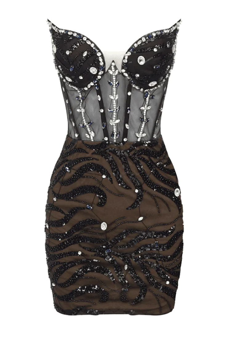 Rhinestone Strapless Sheer Corset Bodycon Mini Dress - View 5
