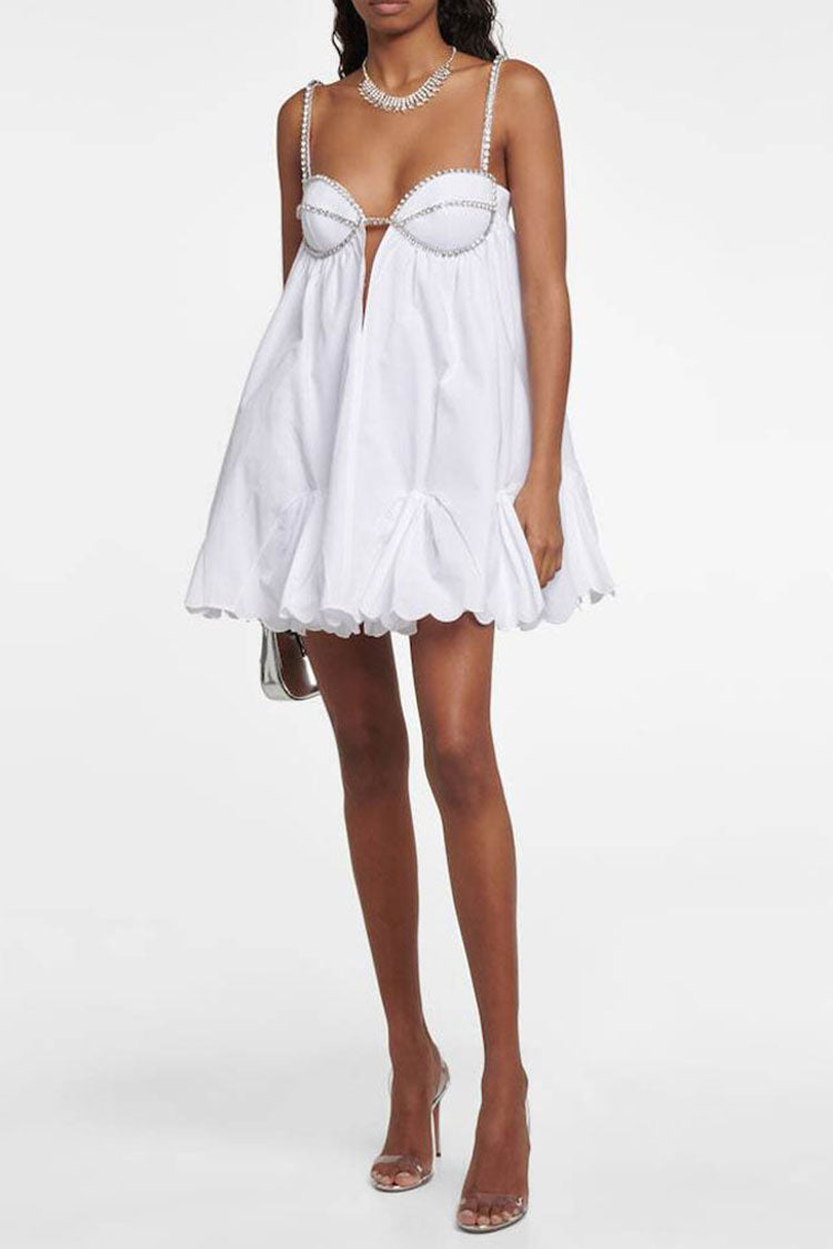 Rhinestone Sweetheart Neck Cut Out Bubble Hem Babydoll Mini Dress