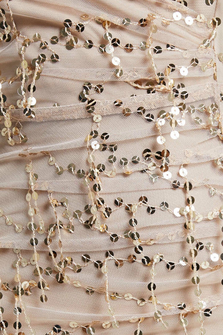 Sparkly Sequin Plunging High Split Backless Evening Maxi Dress - Champagne - Fashionpara
