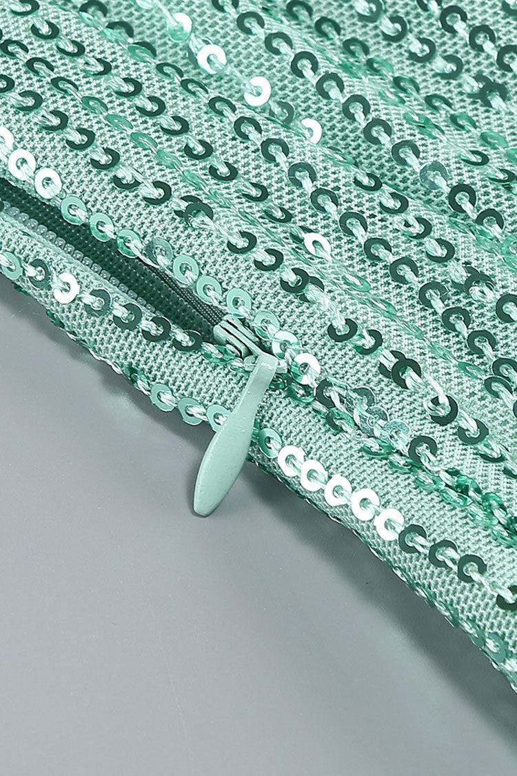 Sparkly Sequin Spaghetti Strap Lace Up Twisted Ruched Split Evening Maxi Dress