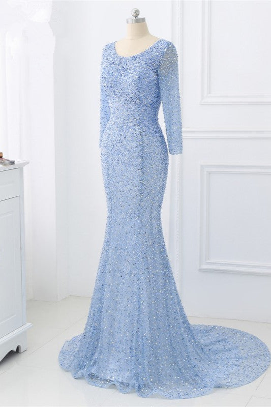 Sparkly Sequined Jewel Mermaid Prom Dresses with Long Sleeves - Fashionpara