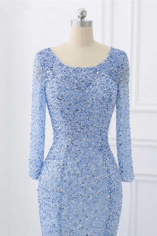 Sparkly Sequined Jewel Mermaid Prom Dresses with Long Sleeves - Fashionpara