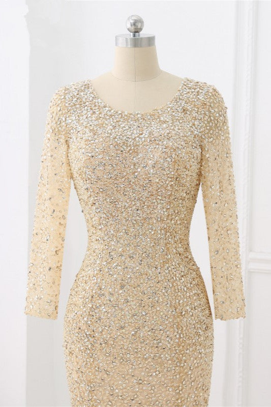 Sparkly Sequined Jewel Mermaid Prom Dresses with Long Sleeves - Fashionpara