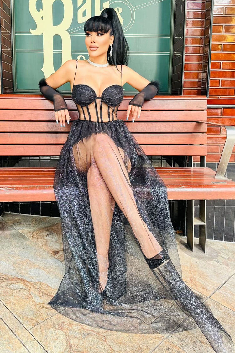 Sparkly Sweetheart Cami Sheer Tulle Corset Evening Maxi Dress - Black  Fashionpara