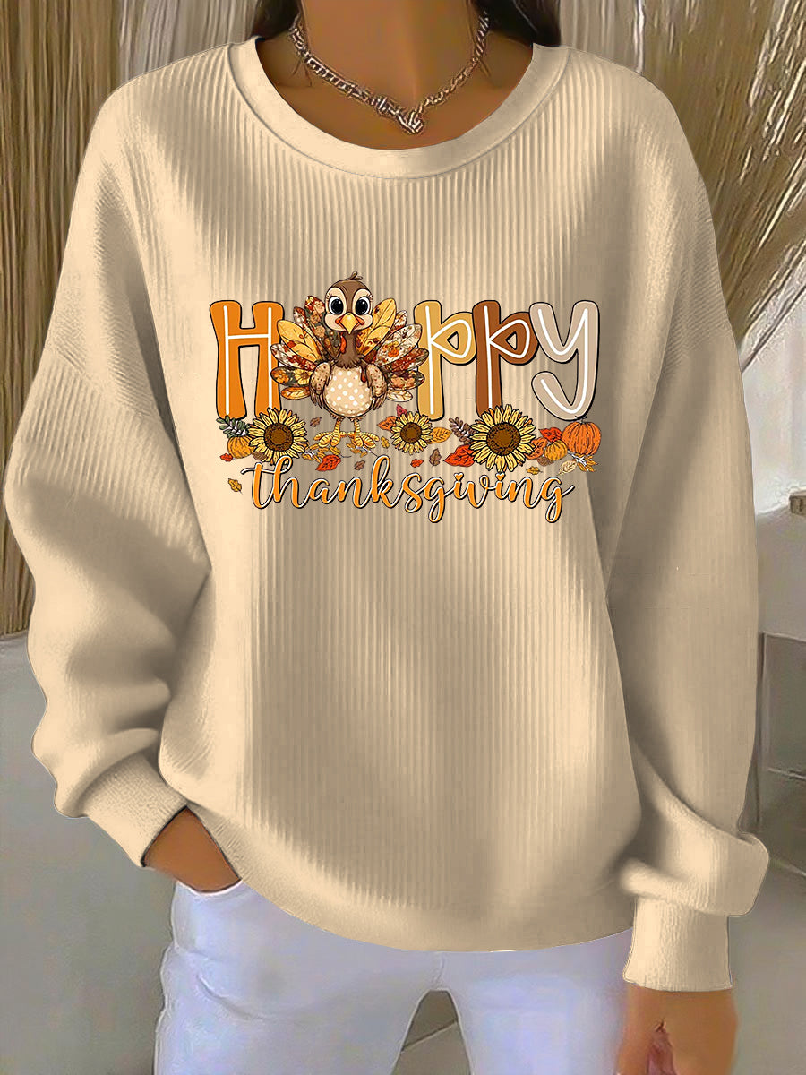 Happy Thanksgiving Turkey Graphic Crew Neck Sweatshirt