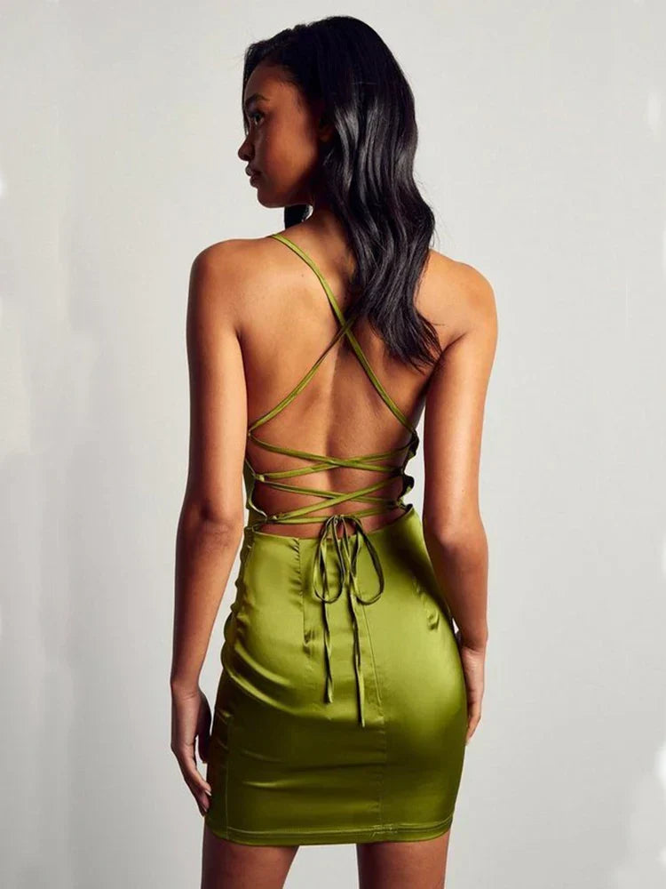 Satin Lace Back Midi Dress - View 4