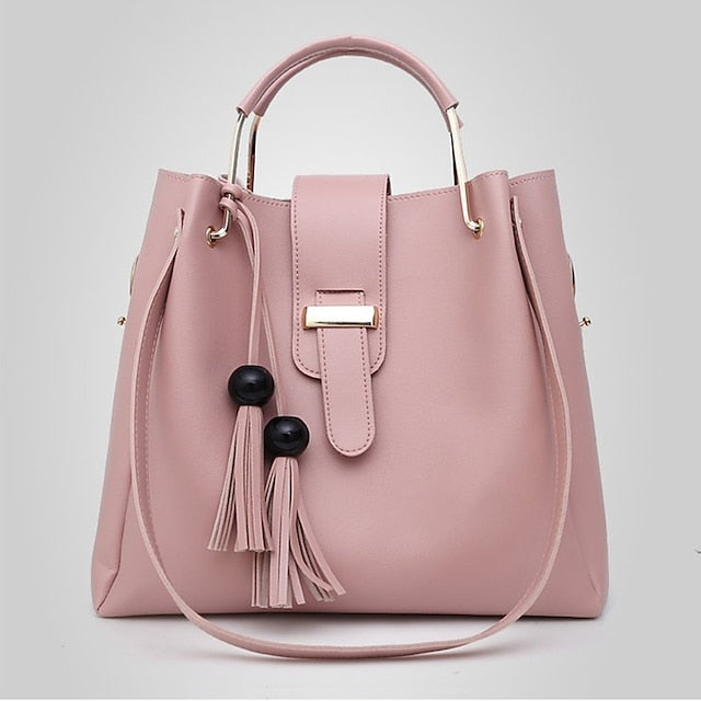 Leather Set Tote 3-Piece Pink Faux - Handbag