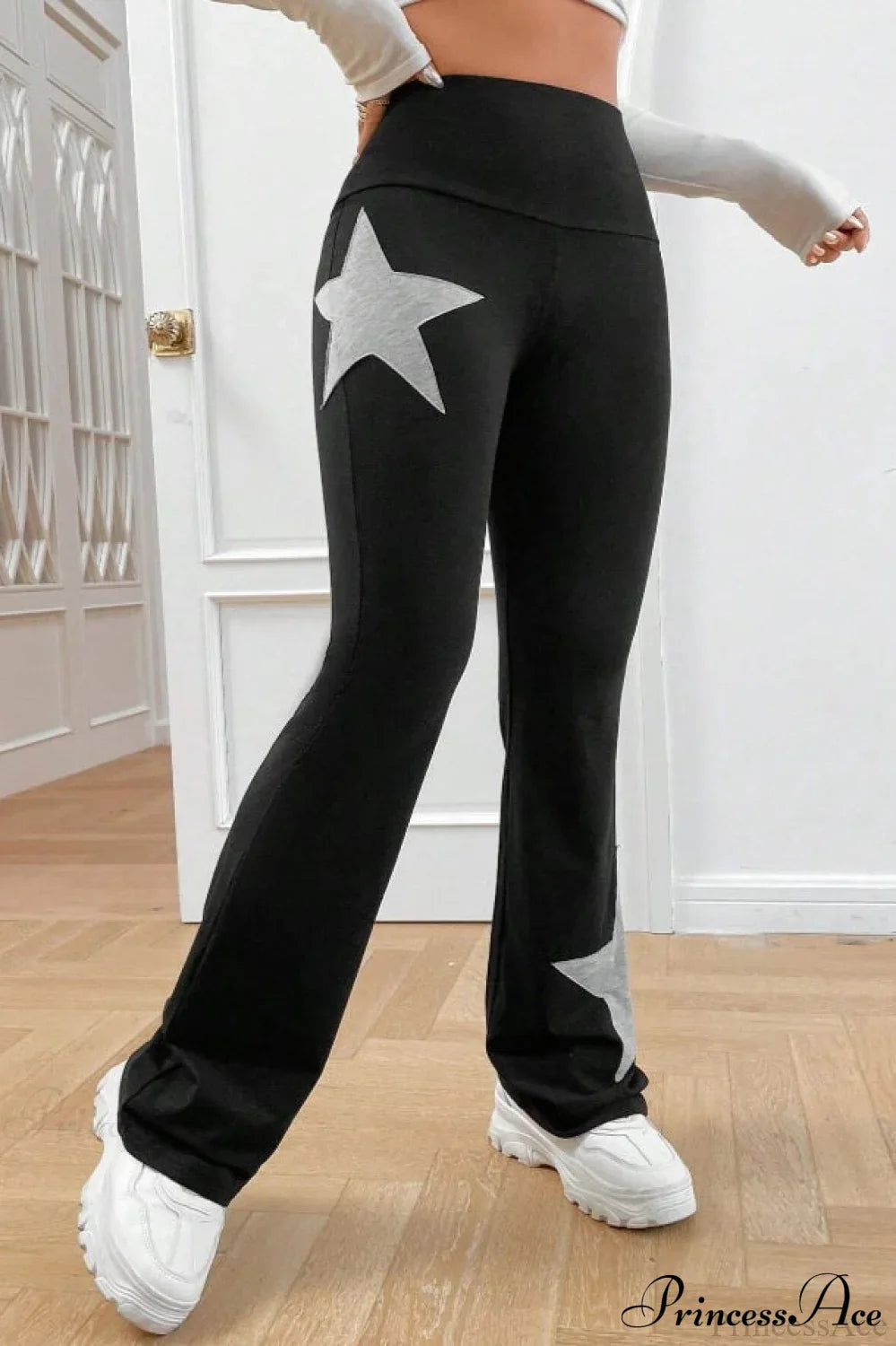 Star Print High Waist Slim Flare Pants