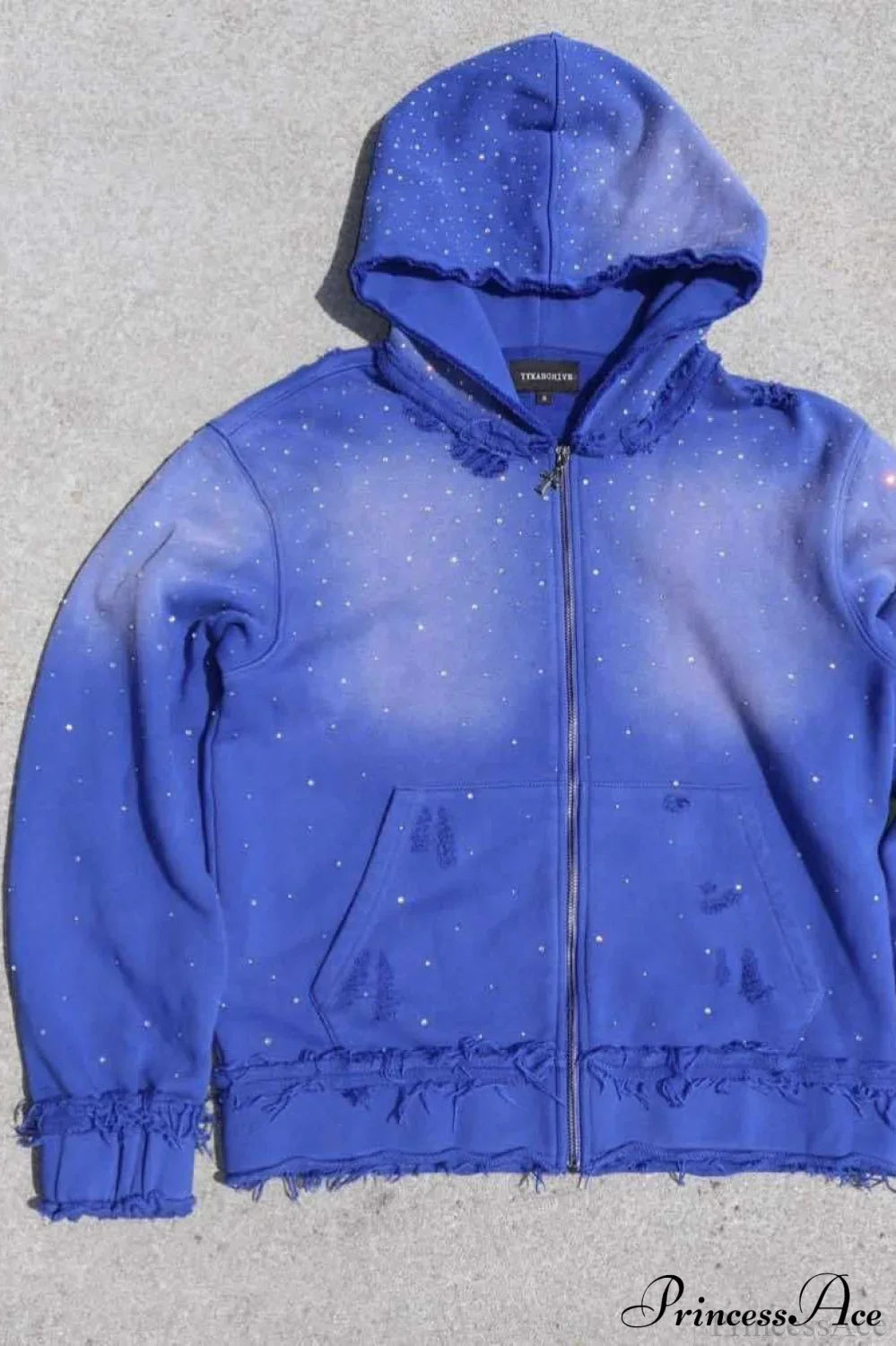 Starry Sky Print Hip-Hop Zip Hoodie Blue / XS