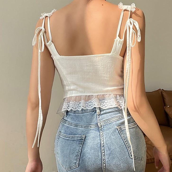 KittenAlarm - Stefani Lace Trim Tie Closure Top