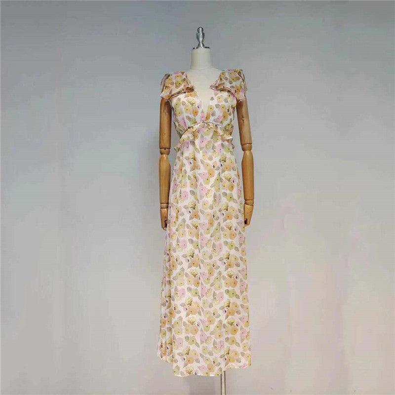KittenAlarm - Stella V Neck Sleeveless Pattern Printed Dress