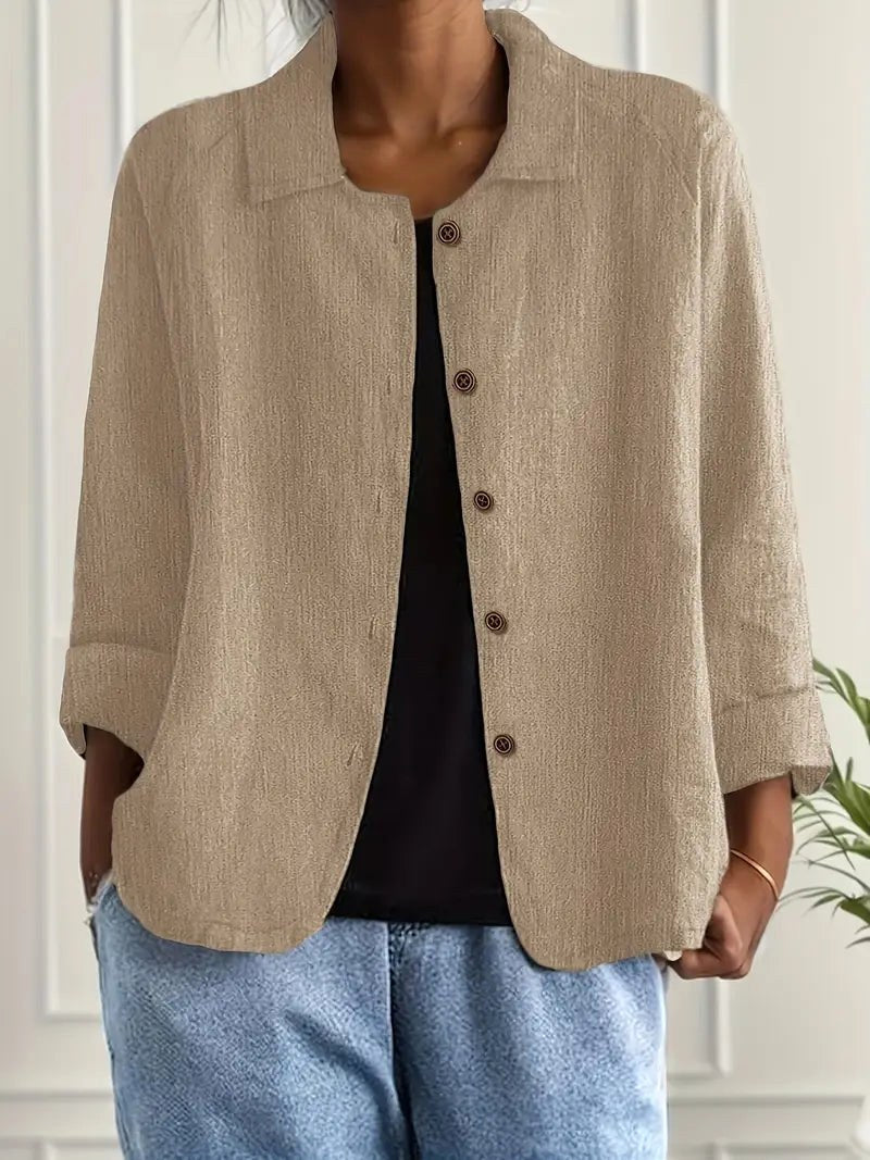 Collared Button Front Long Sleeve Textured Shirt