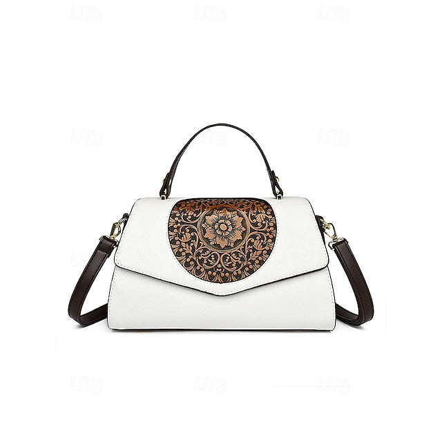Floral Faux Vintage Engraved Handbag Leather