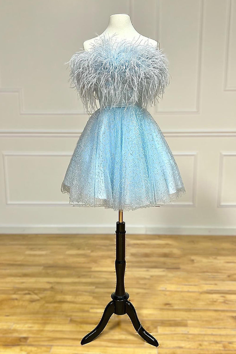 Strapless Feathered A-Line Cute Homecoming Dress - Fashionpara