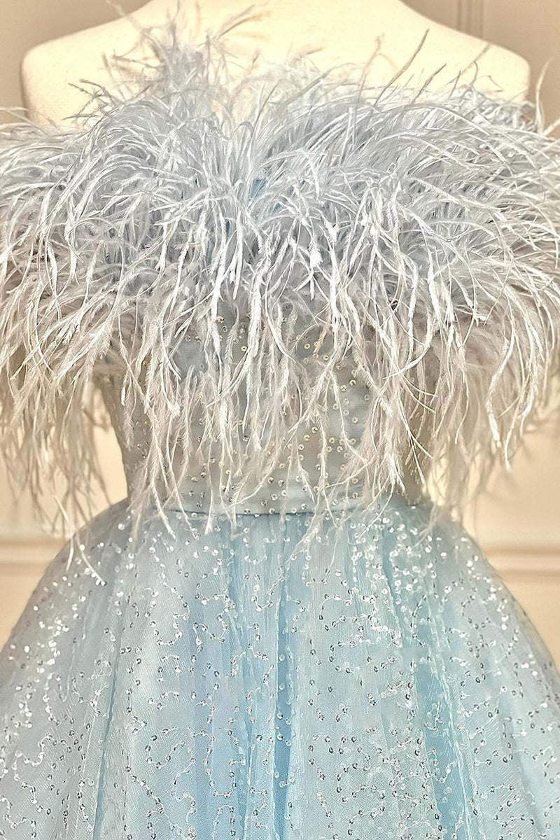 Strapless Feathered A-Line Cute Homecoming Dress - Fashionpara