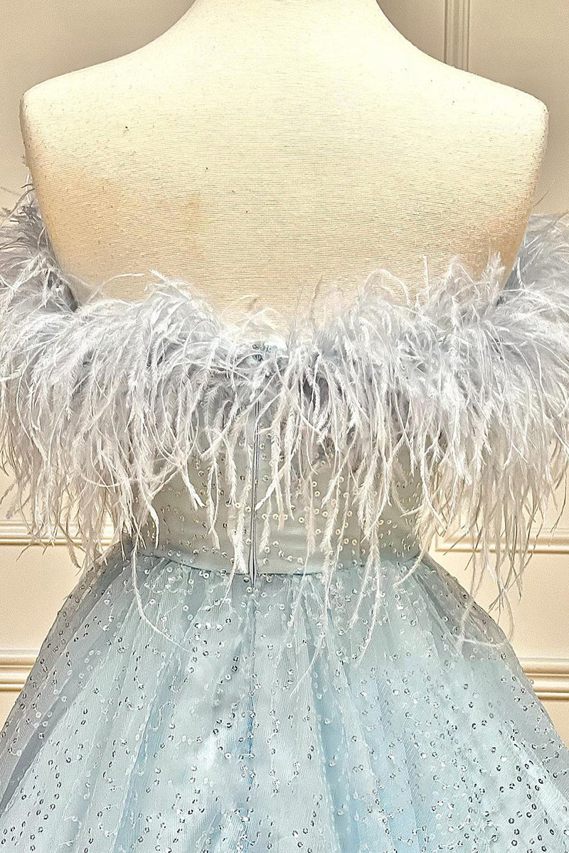 Strapless Feathered A-Line Cute Homecoming Dress - Fashionpara