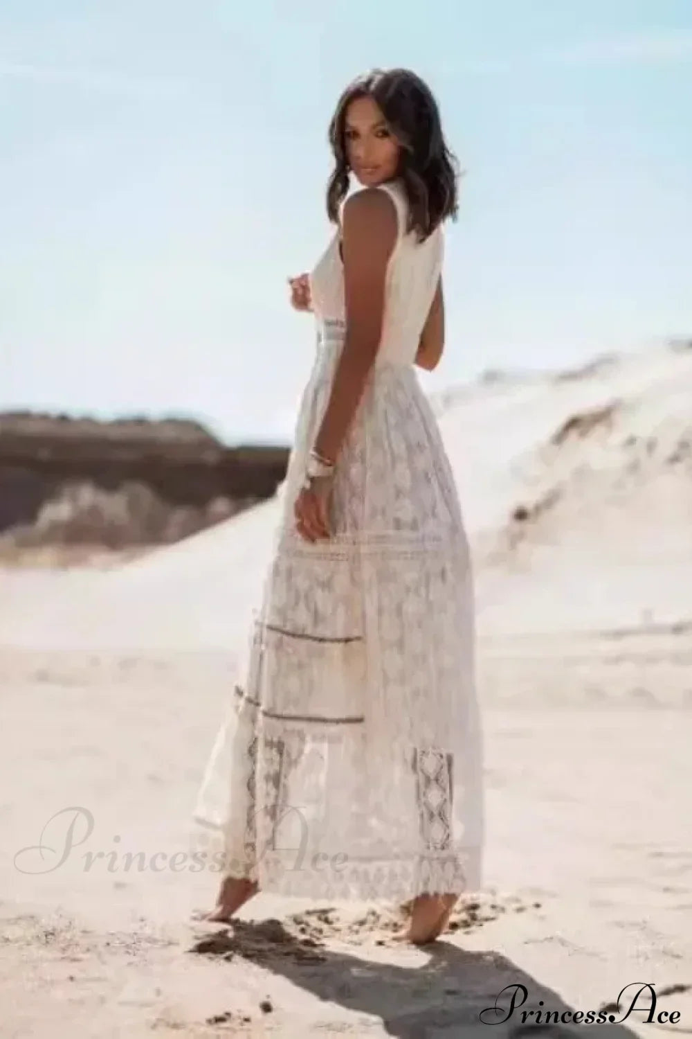 Strapless Lace Up Tassel Splicing Summer Maxi Boho Dress